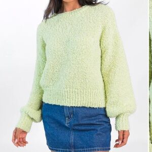 Pink Lily Longer Nights Lime Fuzzy Pocket Sweater NWOT Size Medium